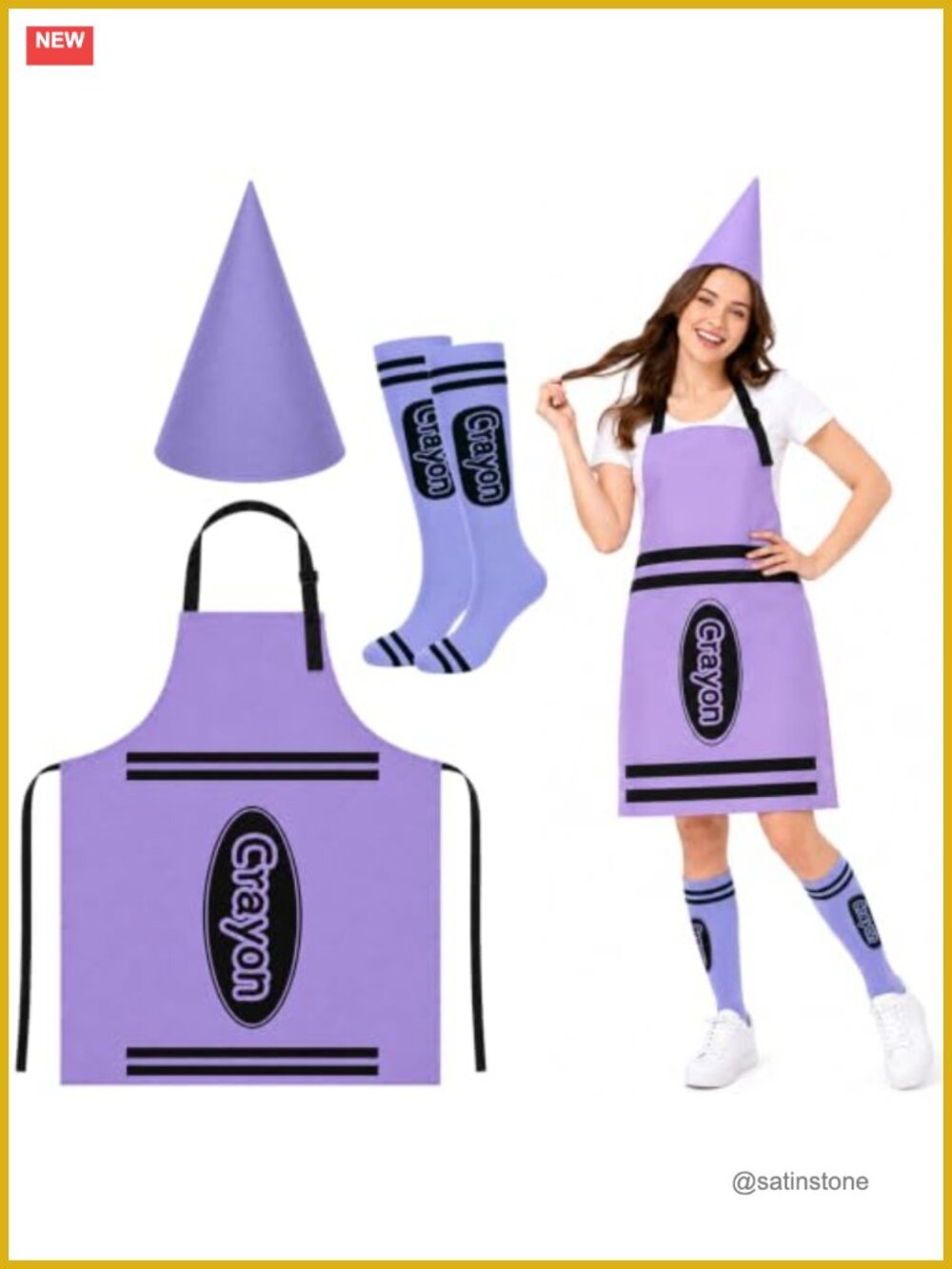 Crayon Costume Set 3 Pc Apron Cone Hat Socks Halloween Party Dress Up